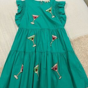 Peach Love California Teal Dress with Cocktail Embroidery